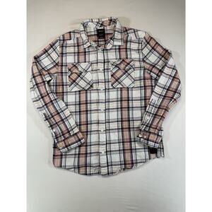 RVCA Plaid Flannel Shirt Mens Medium White Orange Button-Up Long Sleeve Outdoors